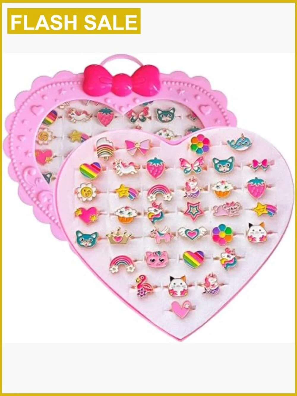 36pcs Adjustable Kids Jewelry Rings in Heart Box Pretend Play Dress Up
